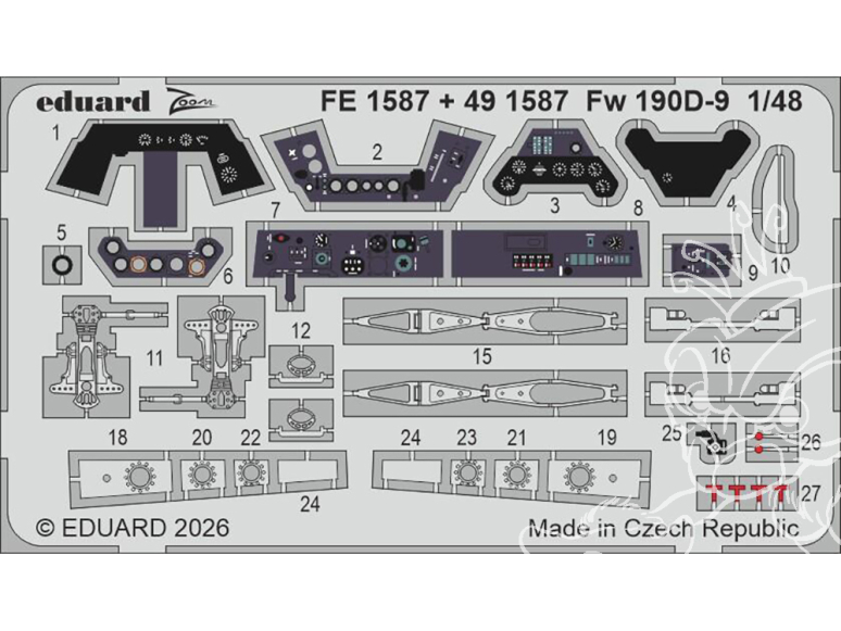 EDUARD photodecoupe avion FE1587 Zoom amélioration Focke Wul Fw 190D-9 Mini Art 1/48