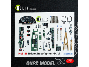 Kelik K48138 Décalcomanies 3D pour l'intérieur du Bristol Beaufighter Mk.VI kit Tamiya 1/48