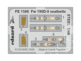 EDUARD photodecoupe avion FE1588 Harnais métal Focke Wul Fw 190D-9 Mini Art 1/48
