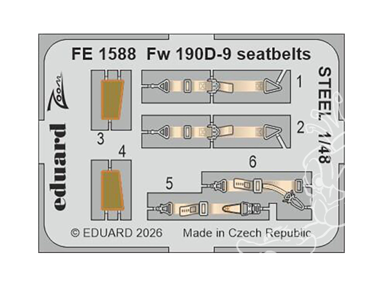 EDUARD photodecoupe avion FE1588 Harnais métal Focke Wul Fw 190D-9 Mini Art 1/48