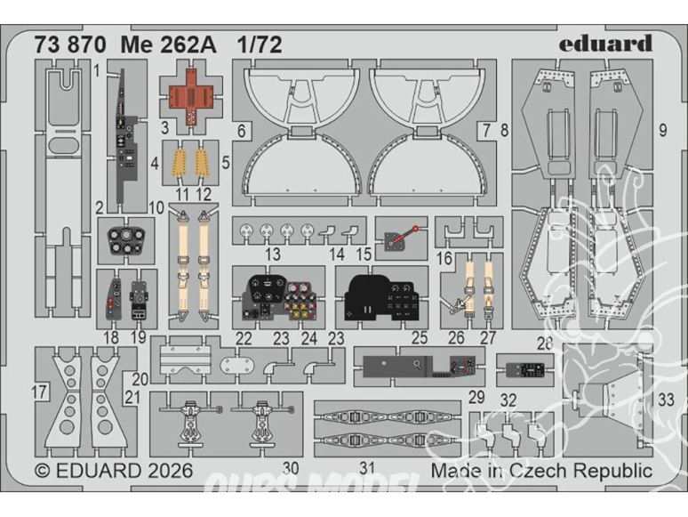 Eduard photodecoupe avion 73870 Amélioration Messerschmitt Me 262A Arma Hobby 1/72