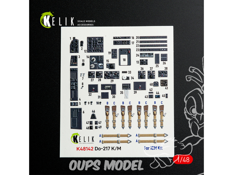 Kelik K48142 Do-217 K/M décalcomanies 3D intérieures pour kit ICM 1/48