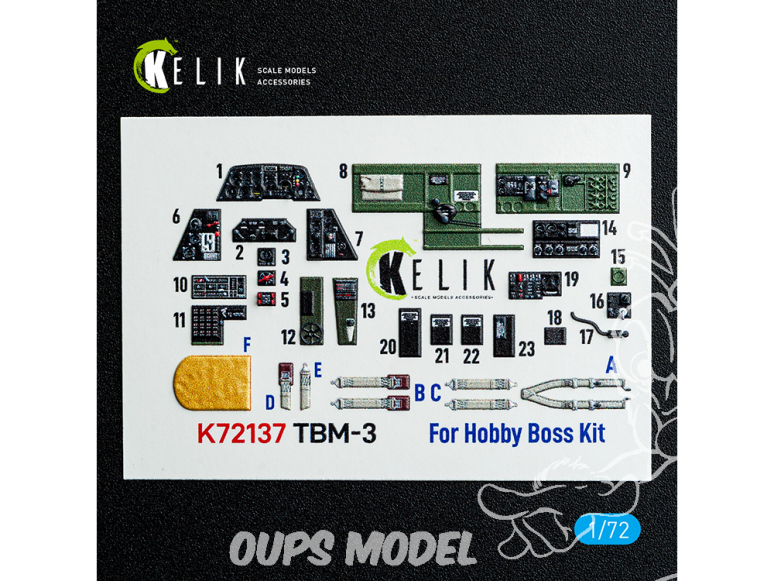 Kelik Decals 3D K72137 TBM-3 Avenger décalcomanies 3D intérieures pour kit HobbyBoss 1/72