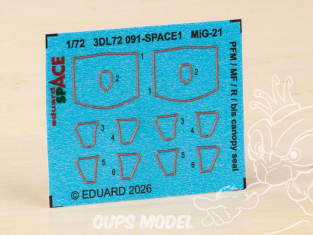 Eduard Space décalques 3D 3DL72091 Joint de verrière MiG-21 PFM / MF / R / bis Eduard 1/72
