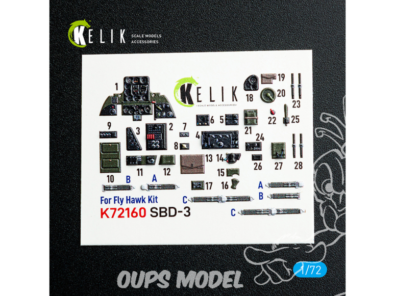 Kelik Decals 3D K72160 SBD-3 Dauntless décalcomanies 3D intérieures pour kit FlyHawk 1/72