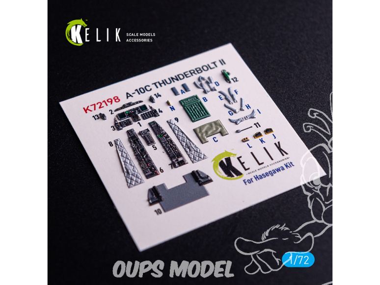 Kelik Decals 3D K72198 A-10C décalcomanies 3D intérieures pour maquette Hasegawa 1/72