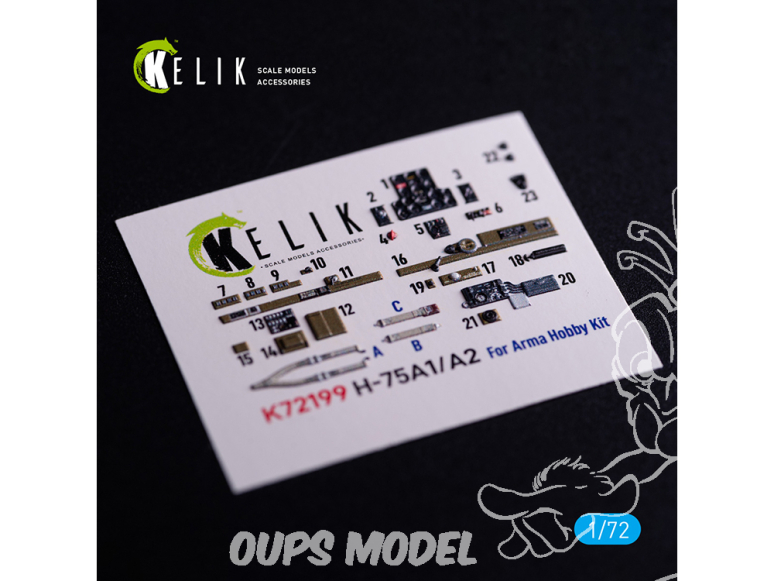 Kelik Decals 3D K72199 H-75A1/AR décalcomanies 3D intérieures pour kit Arma Hobby 1/72
