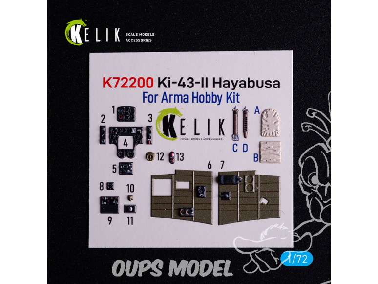 Kelik Decals 3D K72200 Ki-43-II Hayabusa décalcomanies 3D intérieures pour kit Arma Hobby 1/72