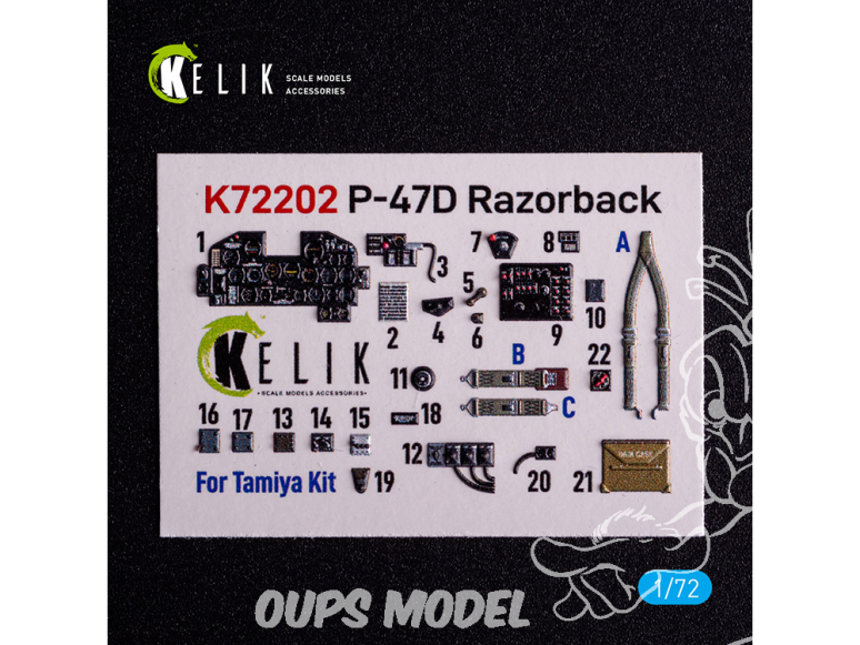 Kelik Decals 3D K72202 P-47D Razorback décalcomanies 3D intérieures pour maquette Tamiya 1/72