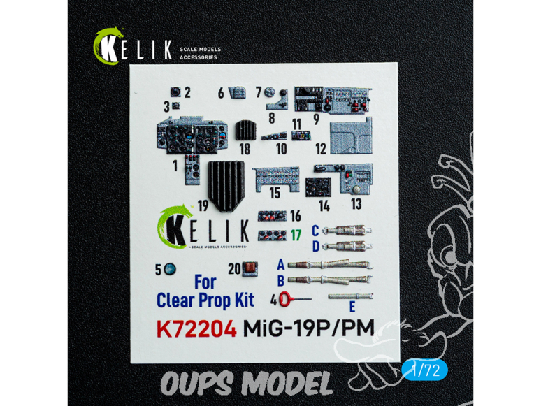 Kelik Decals 3D K72204 MiG-19P/PM décalcomanies 3D intérieures pour kit ClearProp 1/72