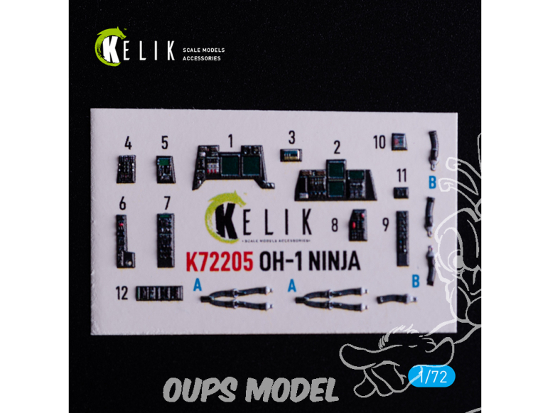 Kelik Decals 3D K72205 OH-1 NINJA décalcomanies 3D intérieures pour Aoshima 1/72