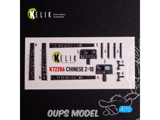Kelik Decals 3D K72206 Z-10 chinois décalcomanies 3D intérieures pour kit HobbyBoss 1/72