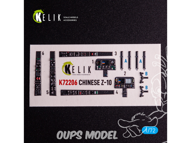 Kelik Decals 3D K72206 Z-10 chinois décalcomanies 3D intérieures pour kit HobbyBoss 1/72