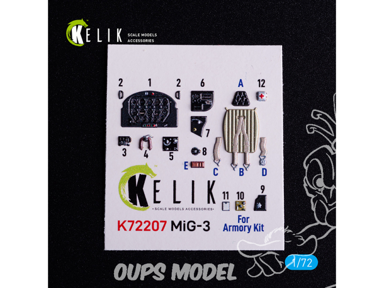 Kelik Decals 3D K72207 MiG-3 décalcomanies 3D intérieures pour kit Armory 1/72