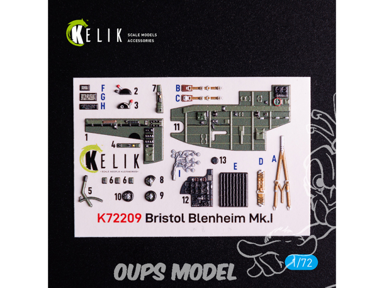 Kelik Decals 3D K72209 Bristol Bleninheim Mk.1 décalcomanies 3D intérieures pour maquette Airfix 1/72