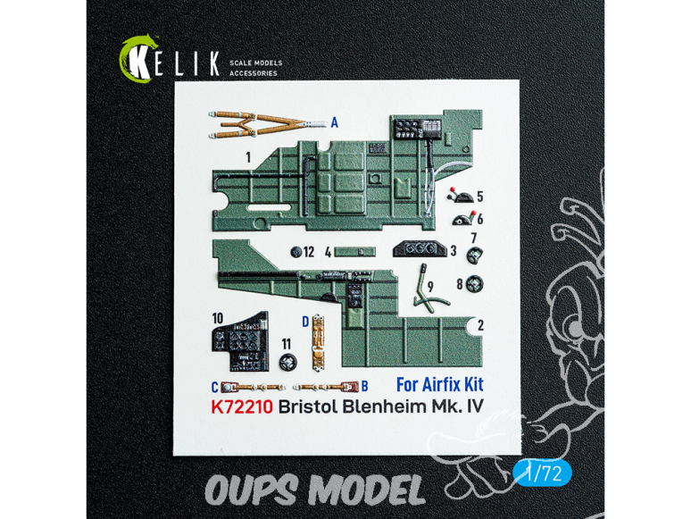 Kelik Decals 3D K72210 Bristol Blenheim Mk.IV décalcomanies 3D intérieures pour maquette Airfix 1/72