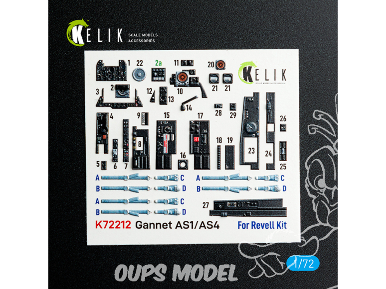 Kelik Decals 3D K72212 Gannet AS1/AS4 Décalcomanies 3D intérieures pour kit Revell 1/72