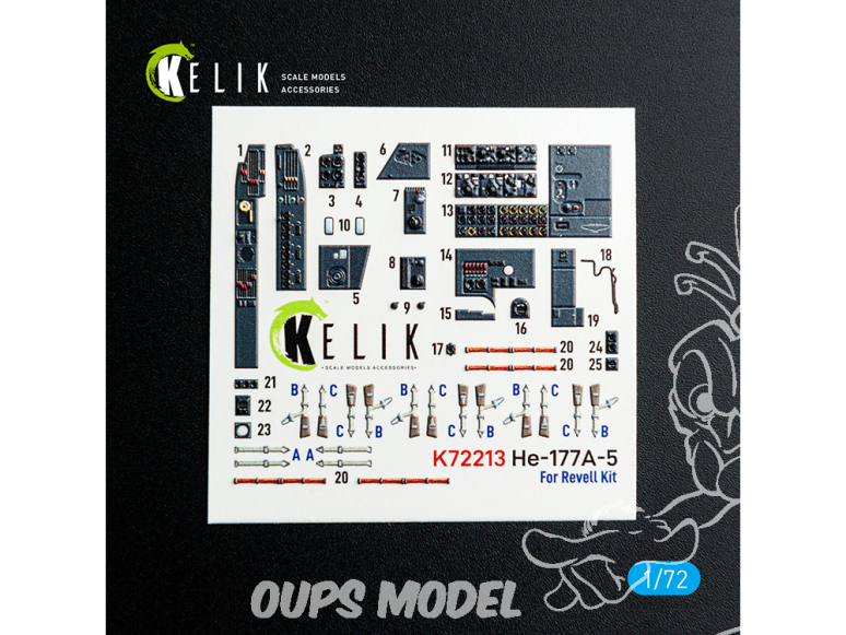 Kelik Decals 3D K72213 He-177A-5 décalcomanies 3D intérieures pour maquette Revell 1/72
