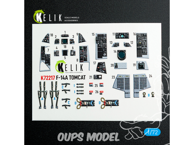 Kelik Decals 3D K72217 F-14A Tomcat décalcomanies 3D intérieures pour kit HobbyBoss 1/72