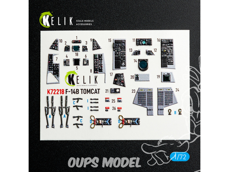Kelik Decals 3D K72218 F-14B Tomcat - décalcomanies 3D intérieures pour kit HobbyBoss 1/72