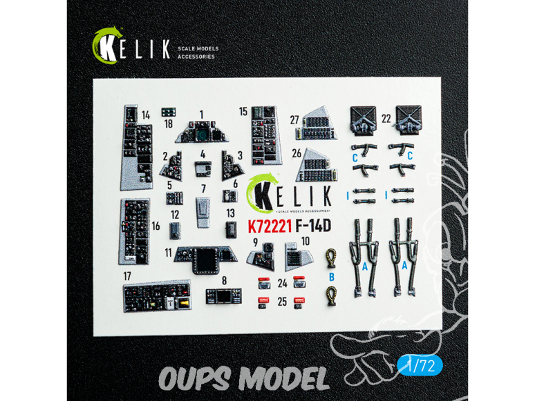 Kelik Decals 3D K72221 F-14D Super Tomcat - décalcomanies 3D intérieures pour maquette Academy 1/72