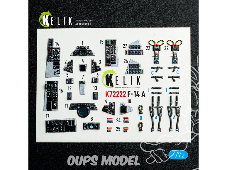 Kelik Decals 3D K72222 F-14A Tomcat décalcomanies 3D intérieures pour maquette Academy 1/72