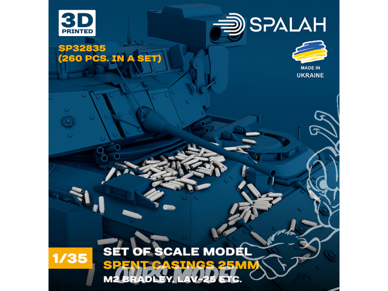 Spalah armement SP32835 Douilles usagées de 25 mm M2 Bradley, LAV-25 260 pièces 1/35