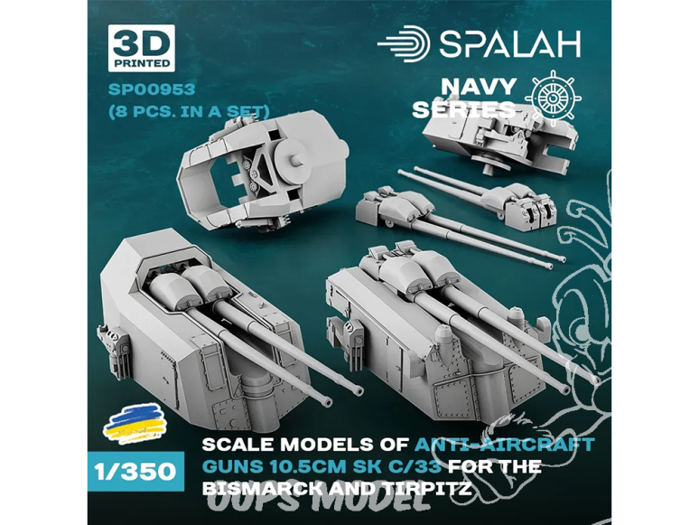 Spalah Accastillage SP00953 Canons antiaériens (10,5 cm) SK C/33 pour le Bismarck et le Tirpitz 8 pièces 1/350