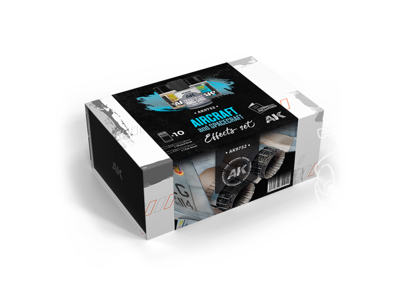 Ak Interactive ak9752 Set ENSEMBLE D’EFFETS POUR AÉRONEFS ET ENGINS SPATIAUX 10 pots et 2 pinceaux
