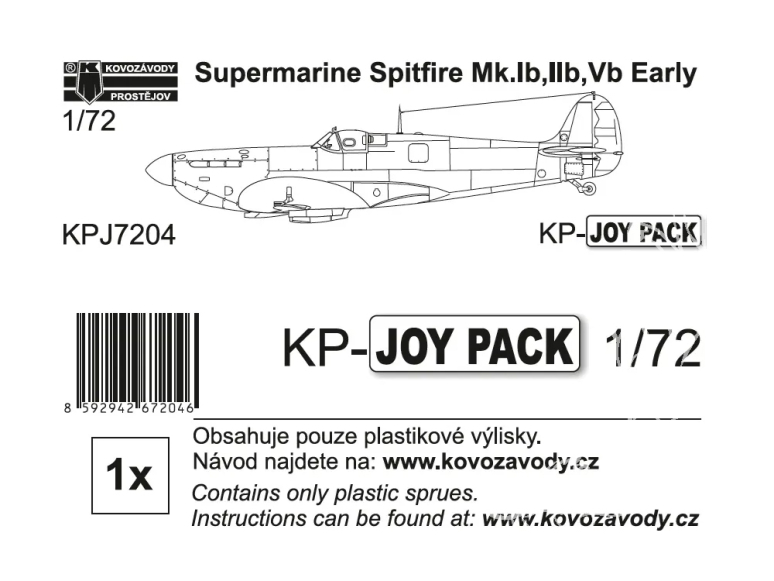 KP Model kit avion KPJ7204 Spitfire Mk.Ib, IIb, Vb Early KP-JOYPACK sans décalques ni instructions 1/72