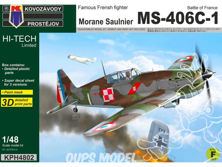 KP Model kit avion Kph4802 MS-406C-1 Bataille de France serie Hi-Tech Limitée 1/48