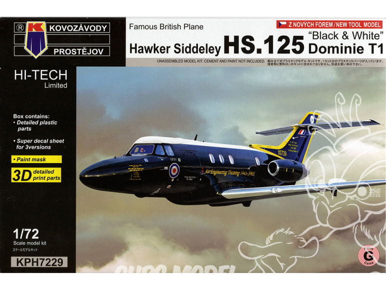 KP Model kit avion KPH7229 Hawker Siddeley HS.125 Dominie T1 Black 1 White Hi-Tech 1/72