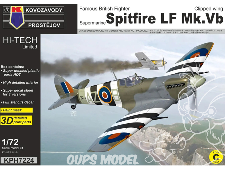 KP Model kit avion KPH7224 Spitfire LF Mk.Vb Aile coupée Hi-Tech 1/72