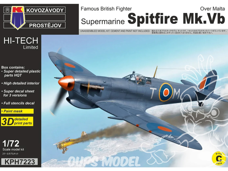 KP Model kit avion KPH7223 Spitfire Mk.Vb Au-dessus de Malte Hi-Tech 1/72