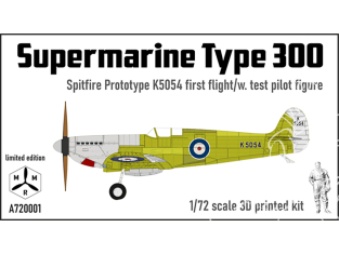 IBG maquette avion print 3D A720001 Supermarine Type 300 prototype K5054 De Spitfire 1avec pilote /72