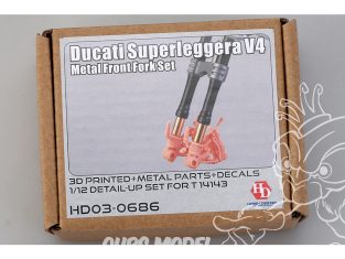 Hobby Design moto HD03-0686 Ducati Superleggera V4 fourche métal PE autocollants pièces métalliques kit Tam 14143 1/12