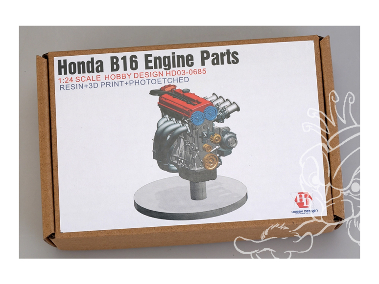 Hobby Design kit d'amélioration voiture HD03-0685 Moteur B16 avec PE, Pièces métalliques et Résine 1/24