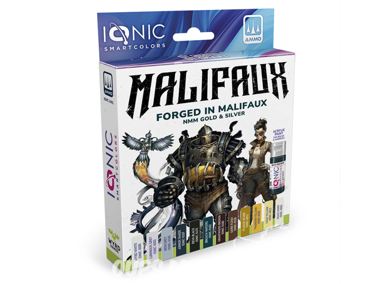 MIG peinture IONIC 0461 Set Malfiaux NMM Forged in Malifaux Or et Argent 12 x 20ml