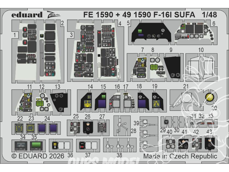 EDUARD photodecoupe avion FE1590 Zoom amélioration F-16I SUFA (Gold Edition) Kinetic 1/48
