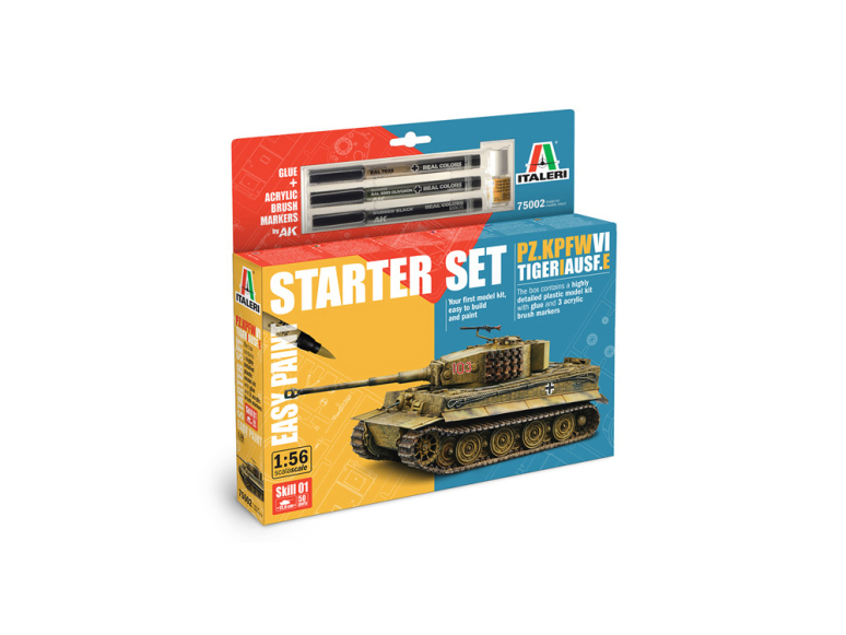 Italeri maquette militaire 75002 Starter Set Pz. kpfw. VI Tiger I Ausf.E marqueurs colle 1/56