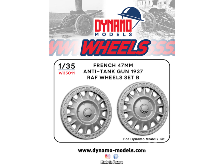 Dynamo models accessoires W35011 Roues Type RAF Version B pour canon antichar français 47mm 1937 1/35