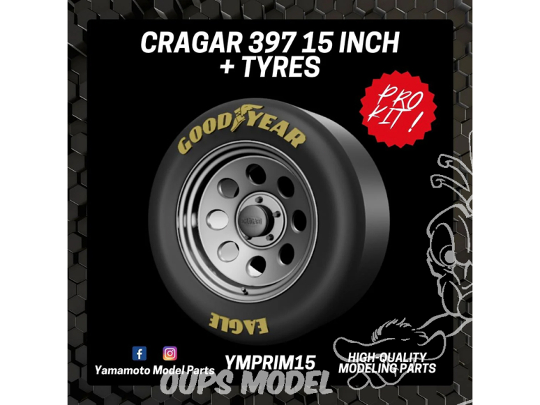 Yamamoto YMPRIM015 Jantes CRAGAR 397 15" avec pneus 1/24