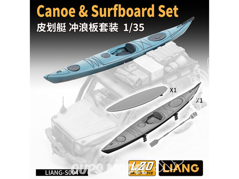 Liang Model accessoires S004 Set Canoë et planche de surf 1/35