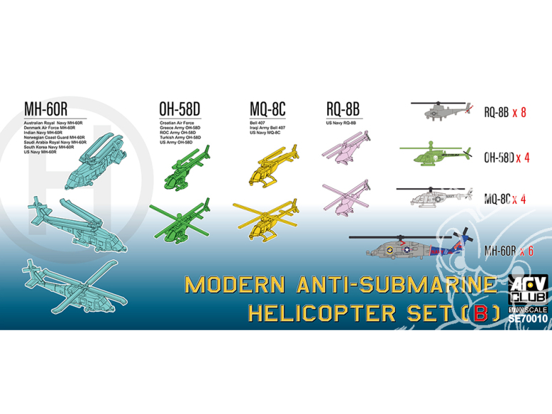 AFV maquette Hélico SE70010 Ensemble d'hélicoptères anti-sous-marins modernes 2 MH-60R, OH-58D et MQ-8B/C 1/700