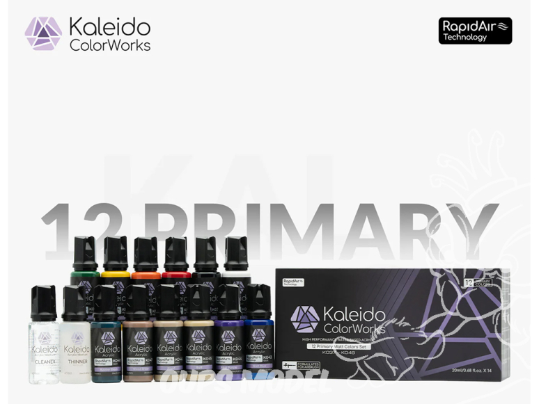 Kaleido Colorworks peinture acrylique 46777 Set de 12 couleurs primaires mates 12 x 20ml
