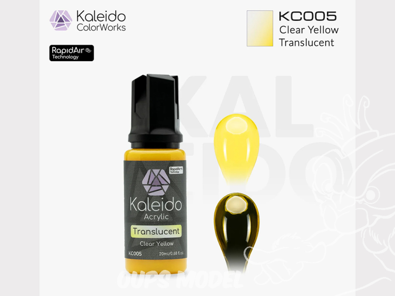 Kaleido Colorworks peinture acrylique KC005 Jaune transparent - Clear Yellow Translucent 20ml