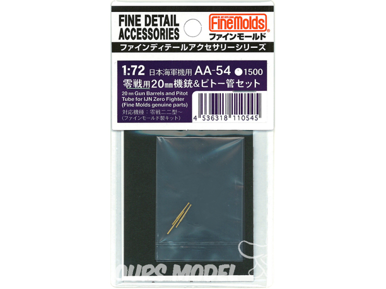 Fine Molds kit d'amélioration AA-54 Ensemble de canons de 20 mm et de tubes Pitot pour chasseur Zero 1/72
