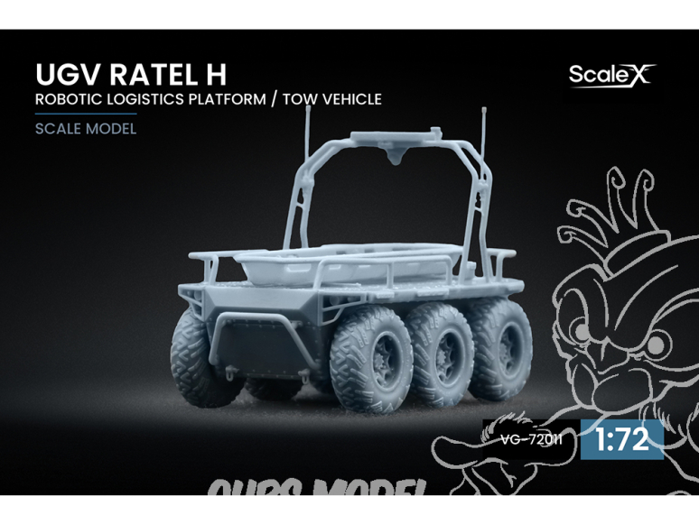 ScaleX maquette militaire VG-72011 UGV Ratel H — plateforme logistique robotisée/véhicule de remorquage 1/72