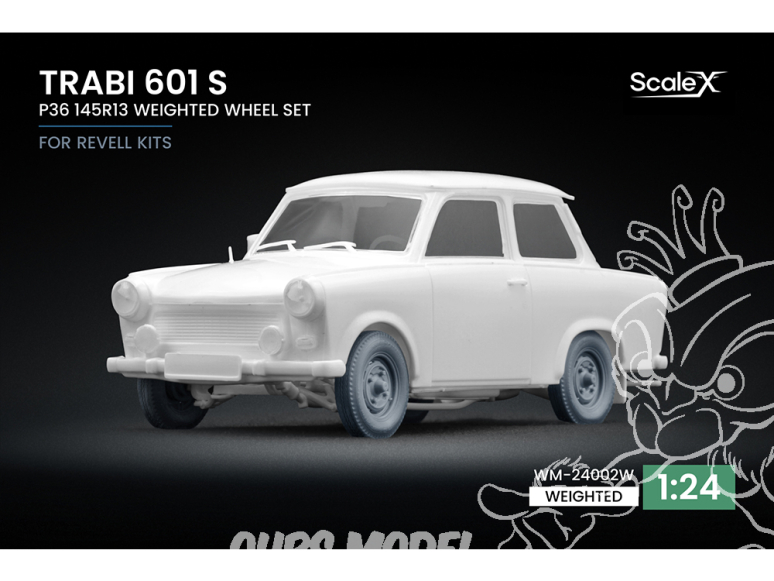 ScaleX accessoire militaire WM-24002W Trabi 601 S P36 Set de roues affaissées Revell 1/24
