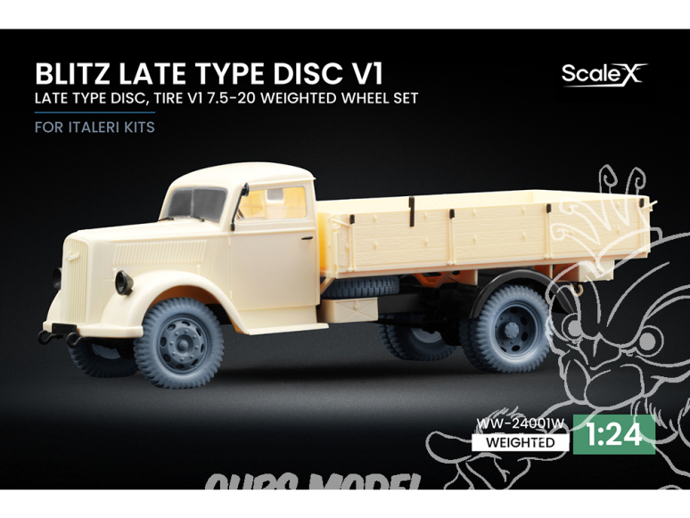 ScaleX accessoire militaire WW-24001W Opel Blitz Late v1 set de roues affaissées Italeri 1/24